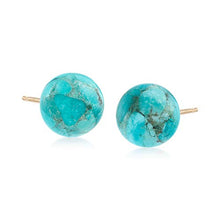 Load image into Gallery viewer, Ross-Simons Turquoise Bead Stud Earrings in 14kt Yellow Gold For Women
