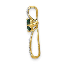Load image into Gallery viewer, Solid 14k Yellow Gold Two Toned Lab Created Emerald Green May Gemstone and Diamond Cross Pendant Charm
