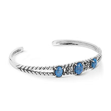 Load image into Gallery viewer, American West Sterling Silver Blue Denim Lapis Gemstone Three Stone Friendship Cuff Bracelet Size Medium

