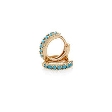 Load image into Gallery viewer, Natural Turquoise Earrings, Huggie Earrings, 14k Solid Gold 10MM Turquoise Huggie Hoop Earrings Micro Pave, December Birthstone, Evil Eye Stone, Protection Stone, Perfect For Everyday Use Gift For Her
