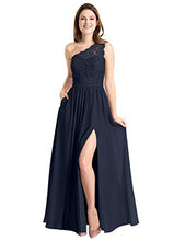 Load image into Gallery viewer, Now and Forever Women's One Shoulder Slit Bridesmaid Dress Long Lace Chiffon Formal Prom Gowns with Pockets (Navy Blue,14)
