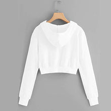 Load image into Gallery viewer, Teen Girls Hoodie Sweatshirt, Womens Running Fitness Sportswear Long Sleeve Zipper Casual Loose Shirt Cropped Tops (White, S)
