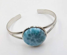 Load image into Gallery viewer, Something Blue Larimar Bracelet Big Bold Wedding Special Day Cuff Dolphin Ocean Lovers Silvertone
