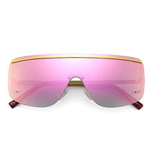 Load image into Gallery viewer, JIM HALO Oversized Shield Sunglasses Trendy Flat Top Rimless Sun Glasses for Women Men (Gold/Mirrored Pink)
