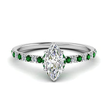 Load image into Gallery viewer, JewelryGift Hidden Halo Petite Diamond Ring 925 Sterling Silver Created Emerald Marquise Shape Green Color Halo Engagement Rings Prong Setting in Size 7
