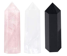 Load image into Gallery viewer, Luckeeper Healing Crystal Wands | 2" Clear Quartz Crystal Wand &amp; Rose Quartz Crystal Points,Black Obsidian| 6 Faceted Reiki Chakra Meditation Therapy
