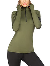 Load image into Gallery viewer, Pinspark Womens Athletic Jacket Long Sleeve Workout Shirt Quarter Zip Golf Shirts Slim Fit Activewear Shirt with Thumb Hole Army Green L
