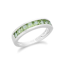 Load image into Gallery viewer, White Gold 9K Eight Square Peridot Half-Eternity Anniversary Ring Size 5, 5.25, 6, 6.5, 6.75, and 7.5 Contemporary Design For Women August Birthstone Promise Band
