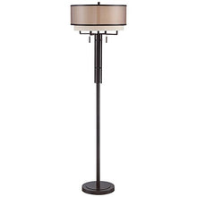 Load image into Gallery viewer, Alamo Modern Floor Lamp Industrial Bronze Sheer Brown Organza and Linen Double Drum Shade for Living Room Reading - Franklin Iron Works
