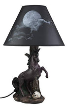 Load image into Gallery viewer, Ebros Gift Eclipse Rearing Macabre Black Unicorn Sculptural Desktop Table Lamp with Full Moon Cloudy Night Sky Printed Shade 19" Tall As Fantasy Home Decor of Unicorns Skulls Dark Magic Halloween
