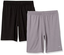 Load image into Gallery viewer, Amazon Essentials Men’s 2-Pack Loose-Fit Performance Shorts, Black/Medium Grey, Medium
