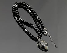 Load image into Gallery viewer, ElisaJewelryArt - Natural Emerald Crystal Pendant Black Onyx Stone Beaded Necklace Genuine Gemstone Unconditional Love Stone Clasp Closure Necklace Unisex Necklace (22.00, Dark Emerald)
