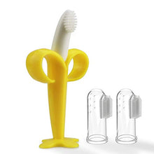 Load image into Gallery viewer, Baby Toothbrush and Teether, 3 in Pack, Silicone Infant Training Finger toothbrushes with Storage Case(1 teether+ 2 Finger toothbrushes)
