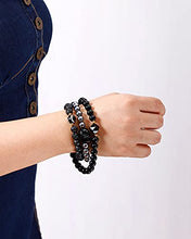 Load image into Gallery viewer, XHUUU Black Obsidian / Terahertz / Lava Stone Beaded Wrap Couples Bracelets for Men and Women Small Skull Statue Evil Eye Bracelet Essential Oil Diffuser Bracelet
