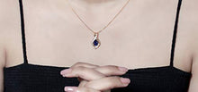 Load image into Gallery viewer, Dazzlingrock Collection Pear 9X6 MM Lab Created Blue Sapphire &amp; Round Natural White Diamond Ladies Teardrop Pendant,14K Rose Gold
