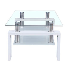 Load image into Gallery viewer, Coffee Table Glass Top, Modern Rectangle Coffee Table with Lower Shelf Wooden Legs Living Room Furniture US Stock (top Glass 6mm, White)
