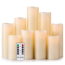 Load image into Gallery viewer, RY King Battery Operated Flameless Candles 4" 5" 6" 7" 8" 9" Set of 9 Real Wax Pillar LED Flickering Candles with Remote Control and Timer
