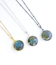 Load image into Gallery viewer, Large Round Natural Labradorite Pendant Necklace, Labradorite Necklace, Blue Labradorite Jewelry, 18mm Round Gemstone Pendant Necklace
