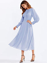 Load image into Gallery viewer, Milumia Women's Elegant Frilled Long Sleeve Pleated Fit and Flare Dress Light Blue Medium
