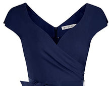 Load image into Gallery viewer, MUXXN Ladies Foraml Wedding Dark Blue Dresses Tie Bowknot Party Midi Dress (Blue L)
