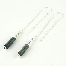 Load image into Gallery viewer, Long pull through threader chain Sterling Silver Earrings forest green Moss Agate 74 mm (2.91”) length
