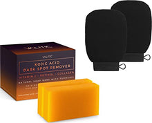 Load image into Gallery viewer, VALITIC 2-Pack Kojic Acid Dark Spot Remover Soap Bars &amp; 1 Pair (Black) Style Korean Exfoliating Gloves for Body Scrub
