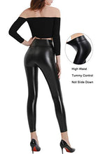 Load image into Gallery viewer, Retro Gong Faux Leather Leggings for Women Stretchy High Waisted Pleather Pants (Black, X-Small)
