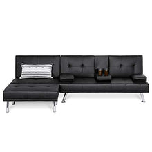 Load image into Gallery viewer, Best Choice Products Faux Leather Upholstery 3-Piece Modular Modern Living Room Sofa Sectional Furniture Set w/Convertible Single &amp; Double Seat Futon Beds, Ottoman, Reclining Backrests - Black
