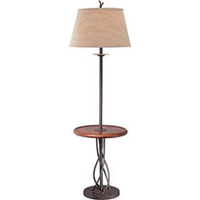 Load image into Gallery viewer, Rustic Floor Lamp with Table Wood Twisted Iron Base Linen Empire Shade for Living Room Reading Bedroom - Franklin Iron Works

