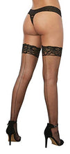 Load image into Gallery viewer, Dreamgirl Women's Fishnet Thigh-High Stockings with Silicone Lace Top, Black, One Size
