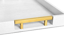 Load image into Gallery viewer, Home Redefined Modern Elegant 18"x12" Rectangle White Glossy Shagreen Decorative Ottoman Coffee Table Perfume Living Room Kitchen Serving Tray with Gold Polished Metal Handles for All Occasion's
