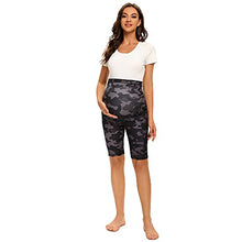 Load image into Gallery viewer, MAZUSPORTS Women's Maternity Yoga Shorts Over The Belly Active Comfy Biker Workout Running Athletic Shorts Side Pockets Camo, Small
