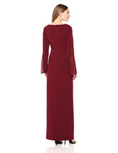 Load image into Gallery viewer, Adrianna Papell Women's Beaded Waistline Chiffon Long Sleeve Knit Crepe Dress, Garnet, 4
