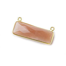 Load image into Gallery viewer, 31x11mm Vermeil Bezel Peach Moonstone Bar 2 Ring Connector East West 1 Piece
