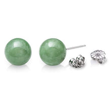Load image into Gallery viewer, Sterling Silver Natural Green Jade Round Stud Earrings (10mm)
