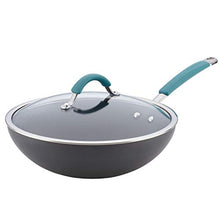 Load image into Gallery viewer, Rachael Ray Cucina Hard Anodized Nonstick Stir Fry Wok Pan with Lid, 11 Inch, Gray with Blue Handles
