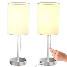 Load image into Gallery viewer, DEEPLITE Small Table Lamp, Bedside Lamp with USB Port, Simple Designed Modern Lamps for Bedrooms Living Room Office Nightstand Side/End Table, Brushed Nickel Metal Base, White Lampshade (Set of 2)
