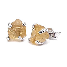 Load image into Gallery viewer, Natural raw citrine stud earrings with white gold over 925 sterling silver, 6 to 7mm rough genuine quality november birthstone gift for her, Uniquelan Jewelry (Citrine)
