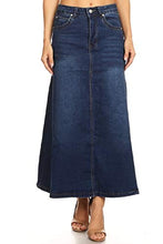 Load image into Gallery viewer, Women's Juniors Mid Rise A-Line Long Jeans Maxi Denim Skirt in Dark Blue Size S
