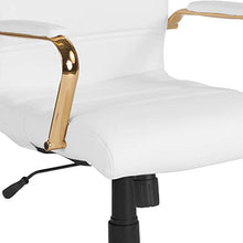 Load image into Gallery viewer, Flash Furniture Mid-Back White LeatherSoft Executive Swivel Office Chair with Gold Frame and Arms
