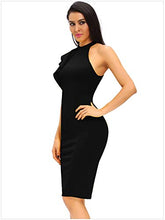 Load image into Gallery viewer, Women's Fashion Ruffle One Shoulder Sleeveless Midi Bodycon Pencil Cocktail Party Dress Black X-Small
