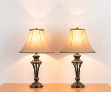 Load image into Gallery viewer, Smeike 3 Pack Lamp Set (2 Table Lamps, 1 Floor Lamp), 3-Piece Vintage Style Table and Floor Lamp Set in Bronze Finish with Brown Fabric Lamp Shades, 26" and 61"(H), Solid Iron

