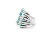 Load image into Gallery viewer, AZIEL Sterling Silver Round Larimar 8-Stone Cuff Ring,Size 7-8
