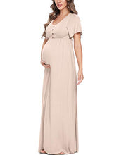 Load image into Gallery viewer, Peauty Maternity Dress Maternity Maxi Dress Maternity Dress for Photoshoot Ruffles Short Sleeve Light Mocha XXL Plus Size
