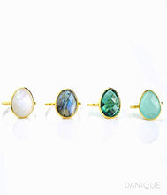 Load image into Gallery viewer, Teardrop Green Tourmaline ring, stackable ring, Vermeil Gold or sterling silver, bezel set ring, oval ring, Dark green gemstone ring, October Birthstone ring
