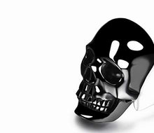 Load image into Gallery viewer, Black Obsidian Carved Gemstone Crystal Skull with Sterling Silver Ring, Skull Jewelry.
