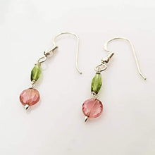 Load image into Gallery viewer, Dainty Pink Green Tourmaline Beads Earrings with Sterling Silver Findings 1.50" Jewelry Gift for her
