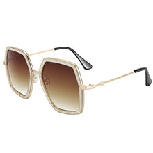 Load image into Gallery viewer, WOWSUN Oversized Big Fashion Sunglasses For Women Irregular Fashion Shades (Clear Sparkling Frame - Brown Gradient Lens, 65)
