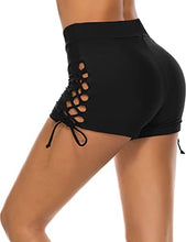 Load image into Gallery viewer, Lecieldusoir Women's Bathing Suit Shorts High Waist Swimsuit Shorts Bathing Suit Bottoms Lace Swimwear Bikini Boyshorts Black
