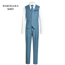 Load image into Gallery viewer, Marvelous Kids Boys Formal Suit Set 5 Pieces Ring Bearer Outfit Blue Gray Suits
